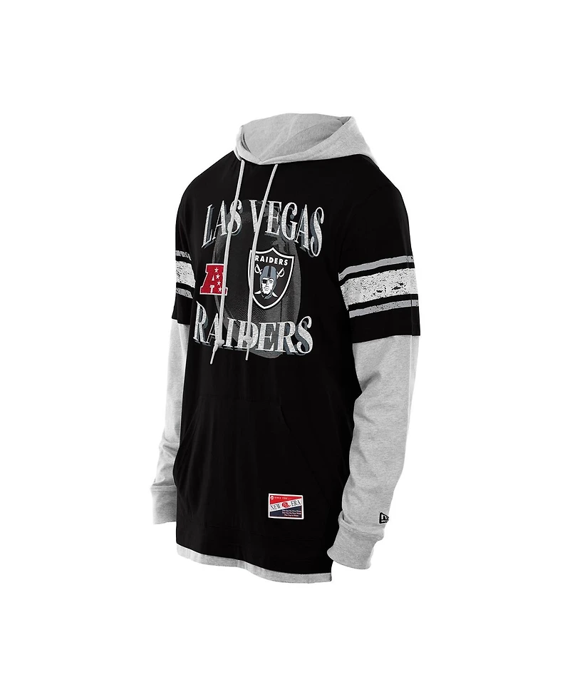 New Era Men's Black Las Vegas Raiders Twofer Layered Long Sleeve Hoodie T-Shirt