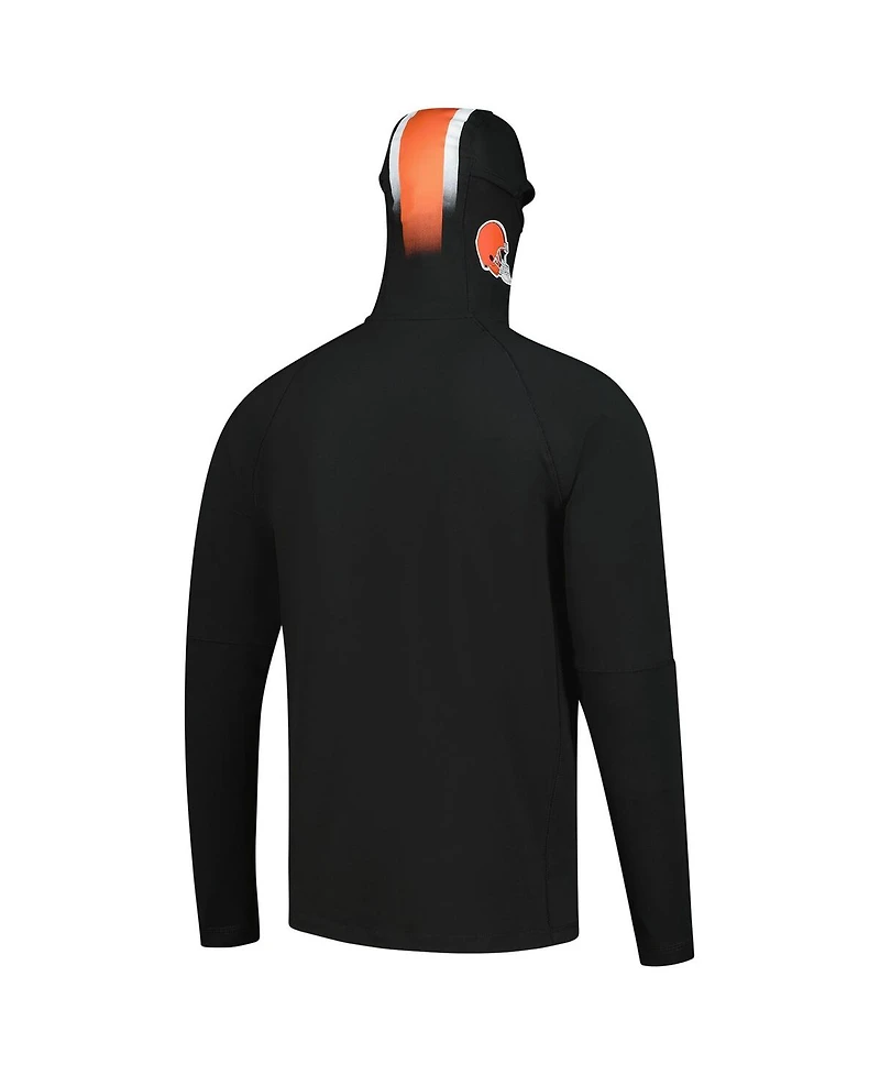 New Era Men's Black Cleveland Browns Functional Fandom Balaclava Helmet Stripe Tri-Blend Hoodie