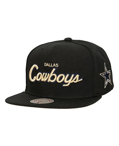 Mitchell & Ness Men's Black Dallas Cowboys Cream Script Snapback Hat