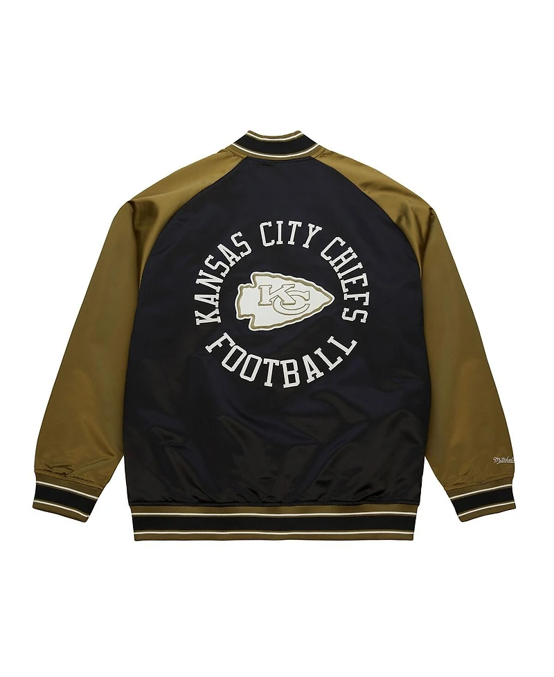 Mitchell & Ness Men's Olive/Black Kansas City Chiefs Vintage Logo Double Clutch Satin Raglan Full-Snap Jacket
