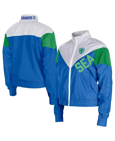 5th Ocean by New Era Women's Blue Seattle Sounders Fc Leisure Cropped Full-Zip Windbreaker Jacket