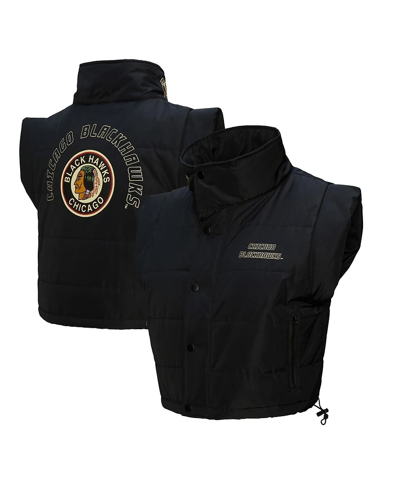 Mitchell & Ness Women's Black Chicago Blackhawks Cropped Full-Zip Puffer Vest