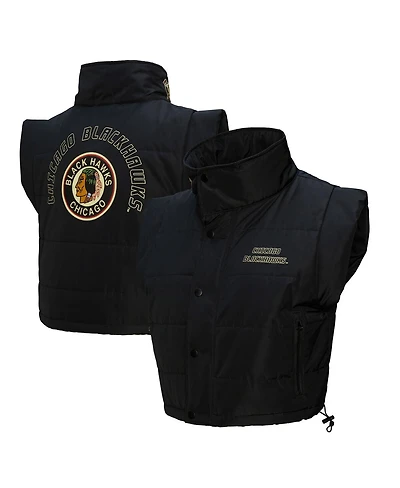 Mitchell & Ness Women's Black Chicago Blackhawks Cropped Full-Zip Puffer Vest