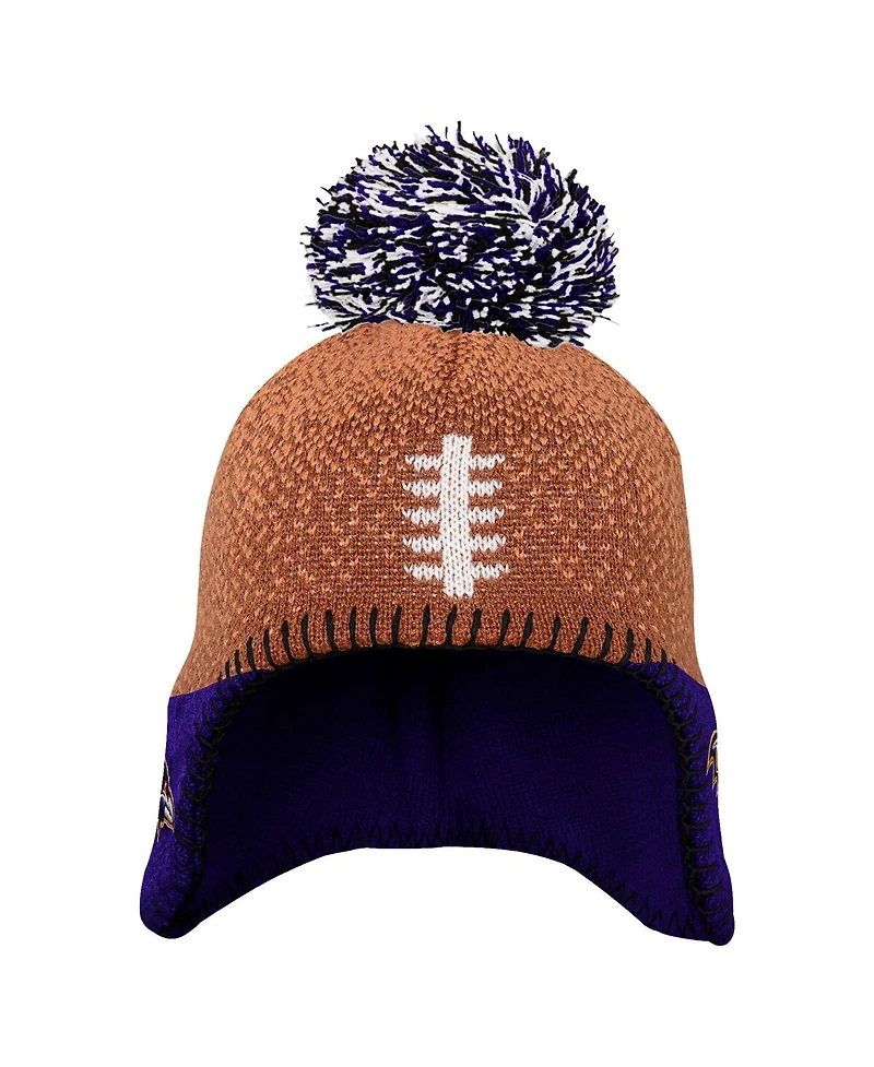 Outerstuff Baby Boys and Girls Brown Baltimore Ravens Football Head Knit with Pom Hat