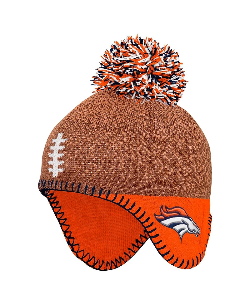 Outerstuff Baby Boys and Girls Brown Denver Broncos Football Head Knit with Pom Hat