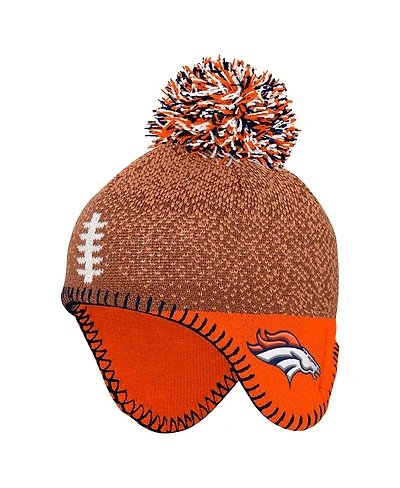 Outerstuff Baby Boys and Girls Brown Denver Broncos Football Head Knit with Pom Hat
