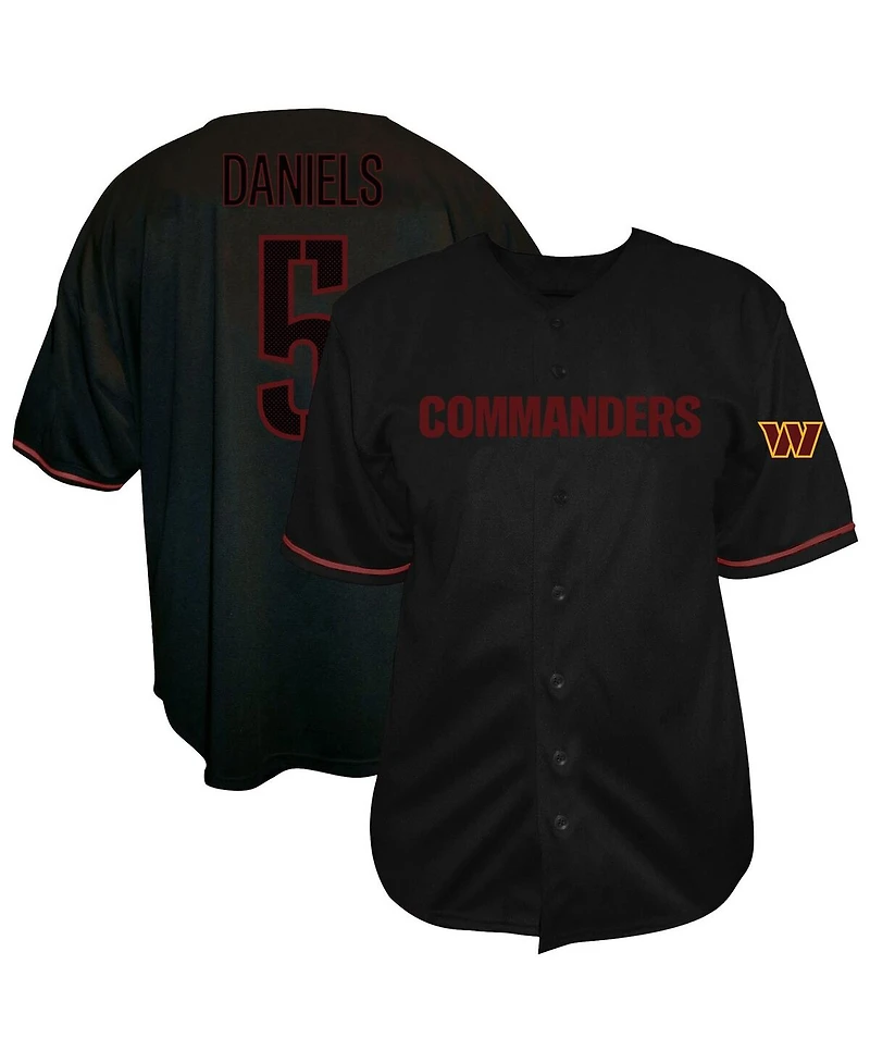 Fanatics Men's Jayden Daniels Black Washington Commanders Big Tall Baseball Button-Up Shirt