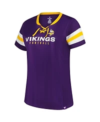Fanatics Women's Purple Minnesota Vikings Plus Rhinestone Redzone Athena Lace-Up Notch Neck T-Shirt