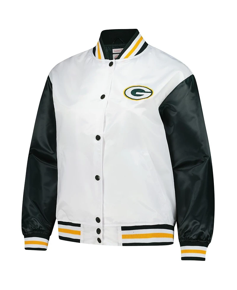 Mitchell & Ness Women's White Green Bay Packers Plus Full-Snap Satin Jacket
