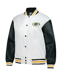 Mitchell & Ness Women's White Green Bay Packers Plus Full-Snap Satin Jacket