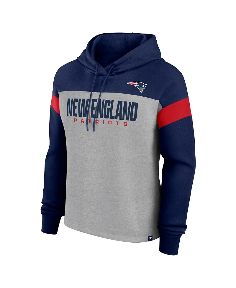 Fanatics Women's Heather Gray/Navy New England Patriots Bold Play Call Pullover Hoodie