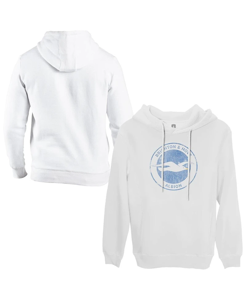 1863FC Men's White Brighton and Hove Albion Team Badge Fleece Pullover Hoodie