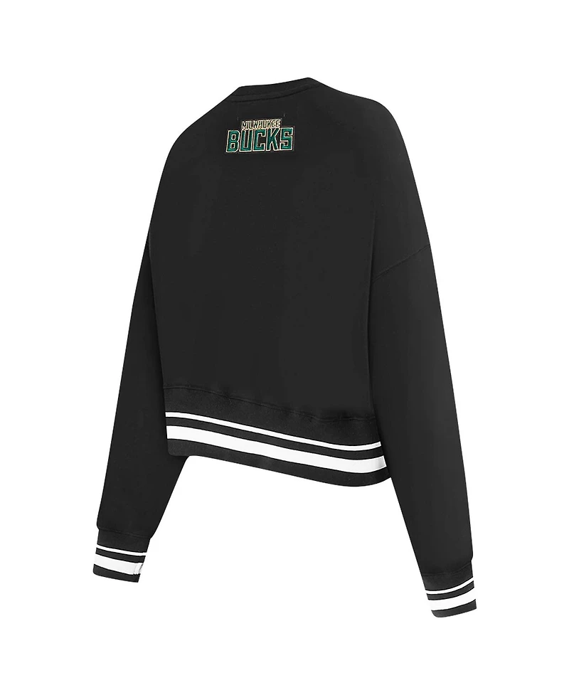 Pro Standard Women's Black Milwaukee Bucks Area Code Cropped Pullover Sweatshirt