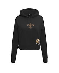 Pro Standard Women's Black New Orleans Saints Jeweled Cropped Pullover Hoodie