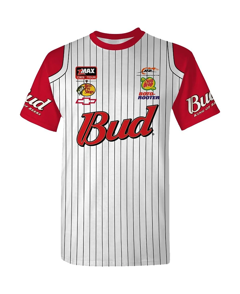 Jr Motorsports Official Team Apparel Men's White Dale Earnhardt Jr. Budweiser Baseball Uniform T-Shirt