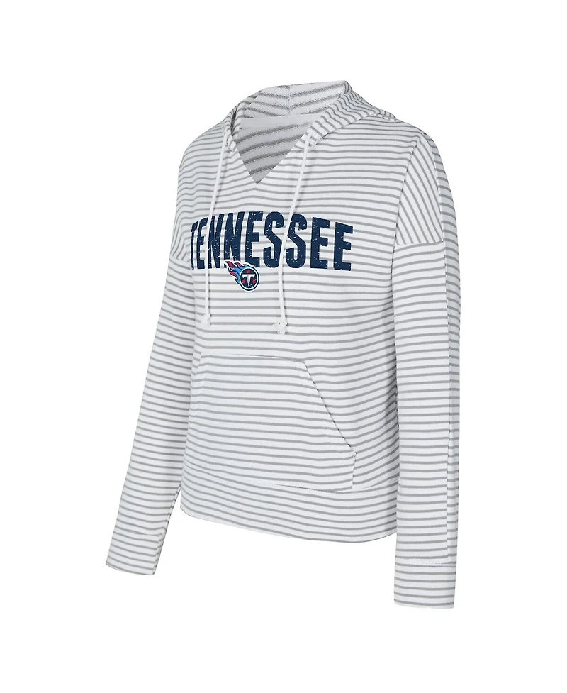 Concepts Sport Women's White/Gray Tennessee Titans Liftoff Striped V-Neck Hoodie