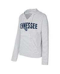 Concepts Sport Women's White/Gray Tennessee Titans Liftoff Striped V-Neck Hoodie