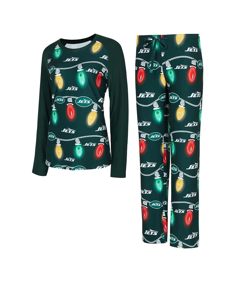 Concepts Sport Women's 2-Piece Green New York Jets Garland Knit Raglan Long Sleeve Top and Pants Set