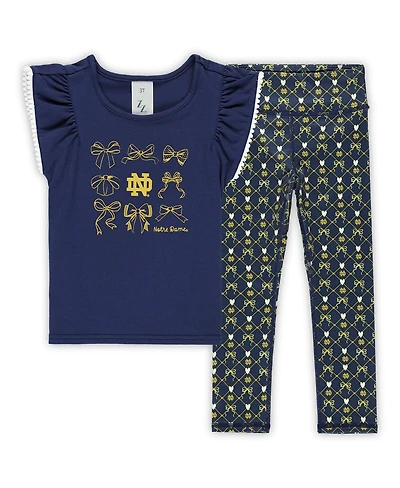 ZooZatz Girls Toddler 2-Piece Navy Notre Dame Fighting Irish Tri-Blend Bow Legging and Shirt Set