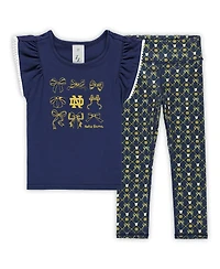 ZooZatz Girls Toddler 2-Piece Navy Notre Dame Fighting Irish Tri-Blend Bow Legging and Shirt Set