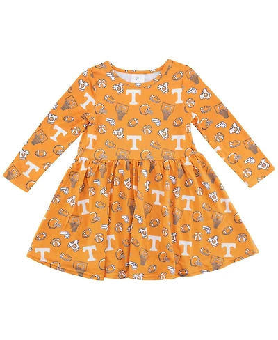 ZooZatz Girls Toddler Tennessee Orange Volunteers Allover Print Long Sleeve Dress