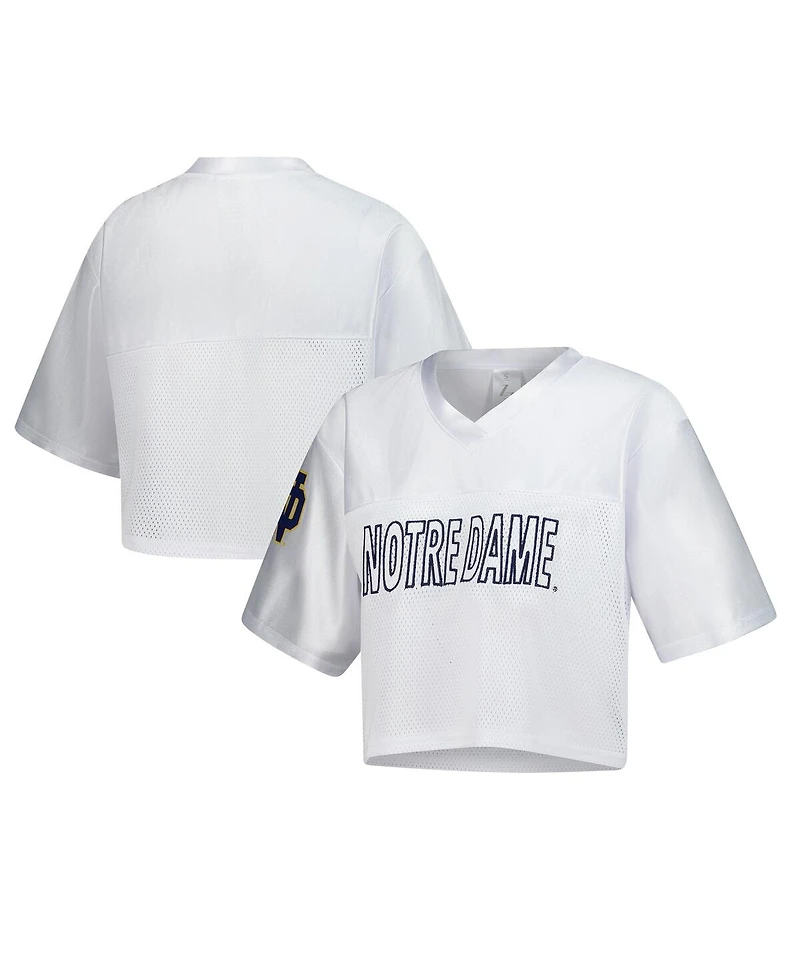 ZooZatz Women's White Notre Dame Fighting Irish Mesh Cropped V-Neck T-Shirt