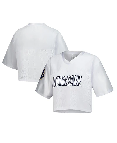 ZooZatz Women's White Notre Dame Fighting Irish Mesh Cropped V-Neck T-Shirt