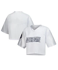 ZooZatz Women's White Notre Dame Fighting Irish Mesh Cropped V-Neck T-Shirt