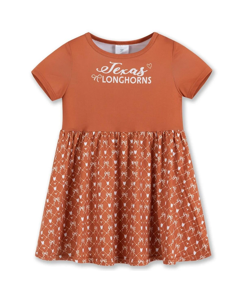 ZooZatz Girls Toddler Texas Orange Texas Longhorns Short Sleeve Dress