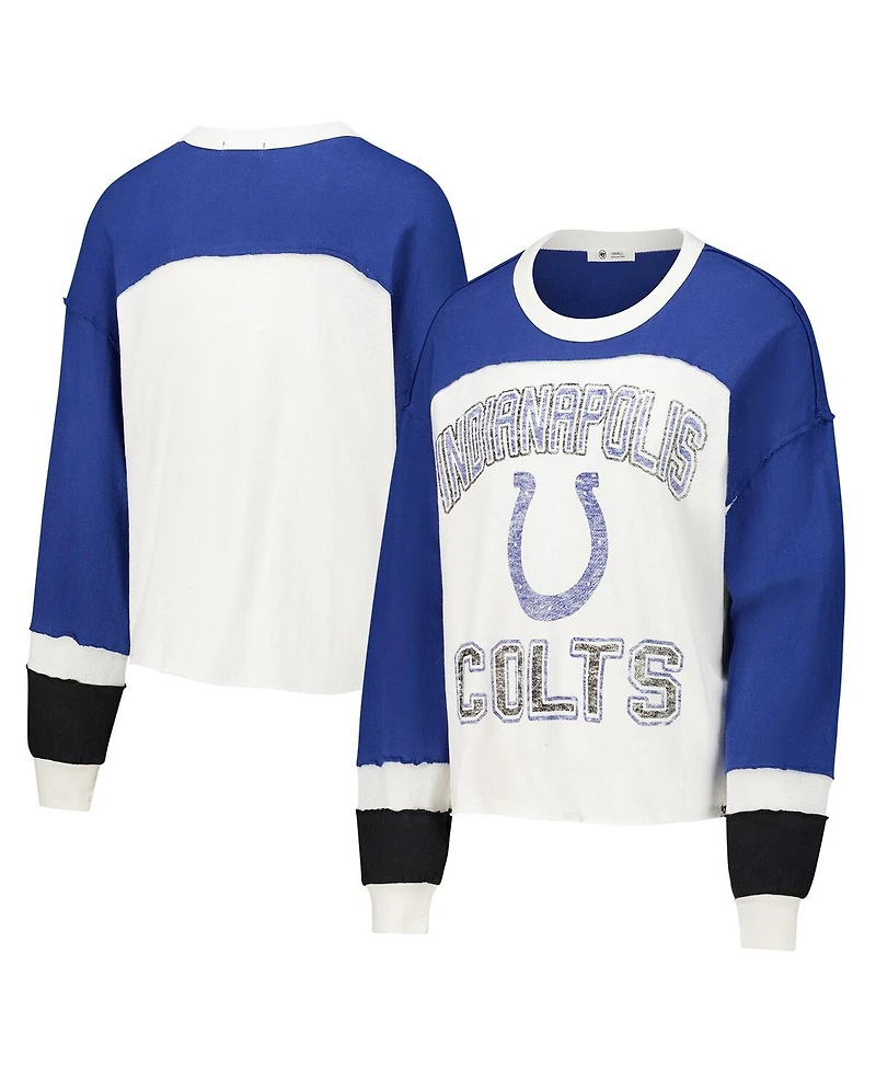 '47 Brand Women's Cream Indianapolis Colts Double Header Curve Raglan Long Sleeve Crop Top