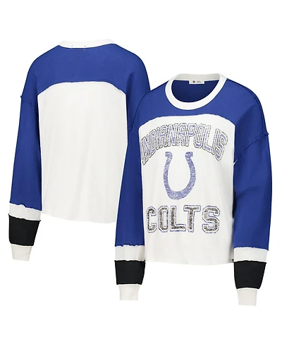 '47 Brand Women's Cream Indianapolis Colts Double Header Curve Raglan Long Sleeve Crop Top