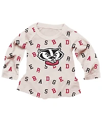 Wes & Willy Girls Toddler 2-Piece Oatmeal Wisconsin Badgers Ruffle Raglan Long Sleeve T-Shirt and Leggings Set