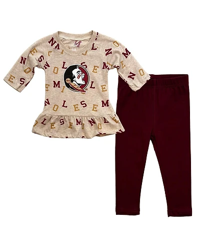 Wes & Willy Baby Girls Oatmeal Florida State Seminoles Ruffle Raglan Long Sleeve T-Shirt and Leggings Set