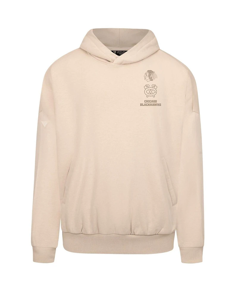 LevelWear Men's Cream Chicago Blackhawks Contact Stamp Pullover Hoodie