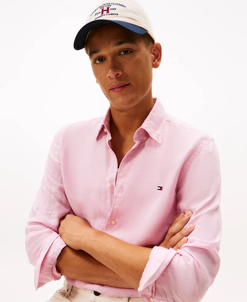 Tommy Hilfiger Men's Pigment-Dyed Linen Button-Down Long Sleeve Shirt