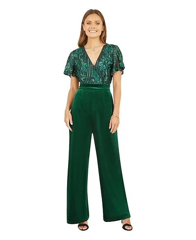 Yumi Women's Wrap Sequin Embellished Velvet Jumpsuit