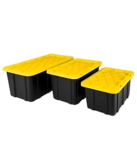 Sterilite 38 Gallon Industrial Stackable Storage Tote Lidded Containers, 4 Pack