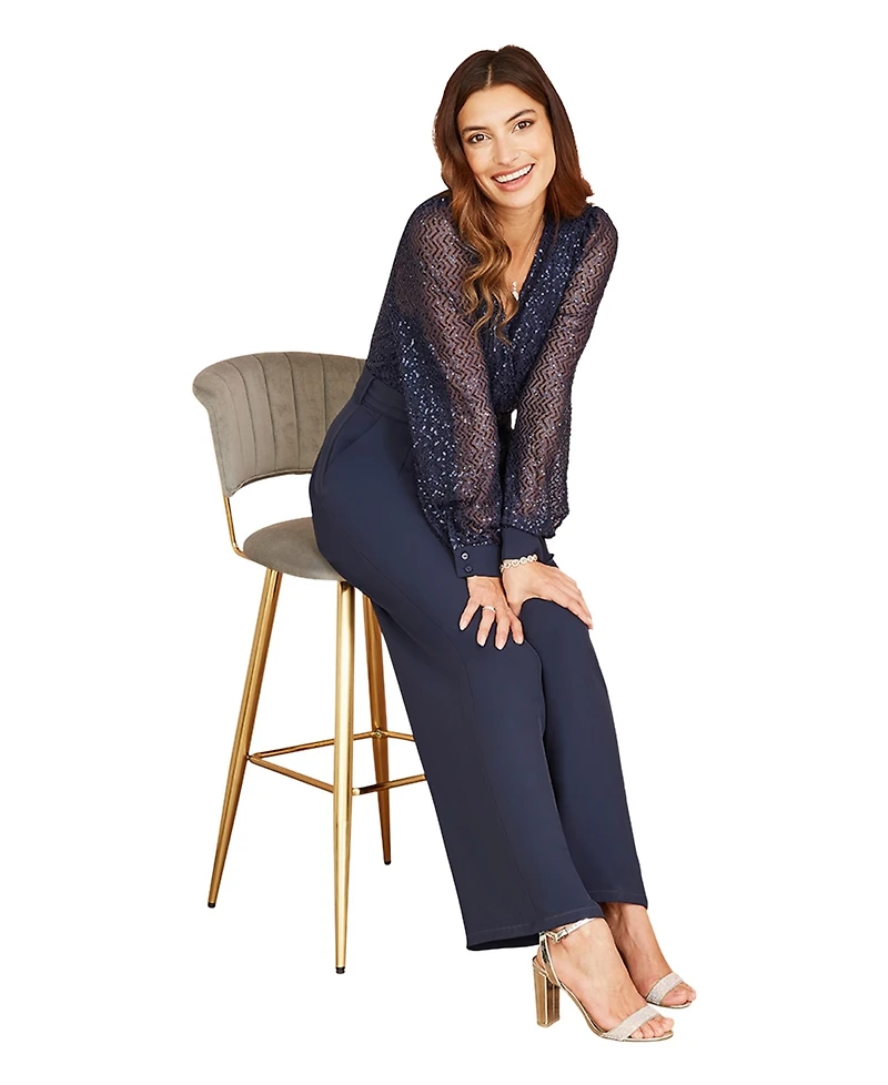 Yumi Women's Long Sleeved Sequin Jumpsuit
