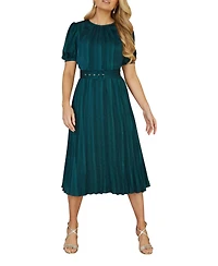 Yumi Women's Satin Pleated Stripe Midi Dress