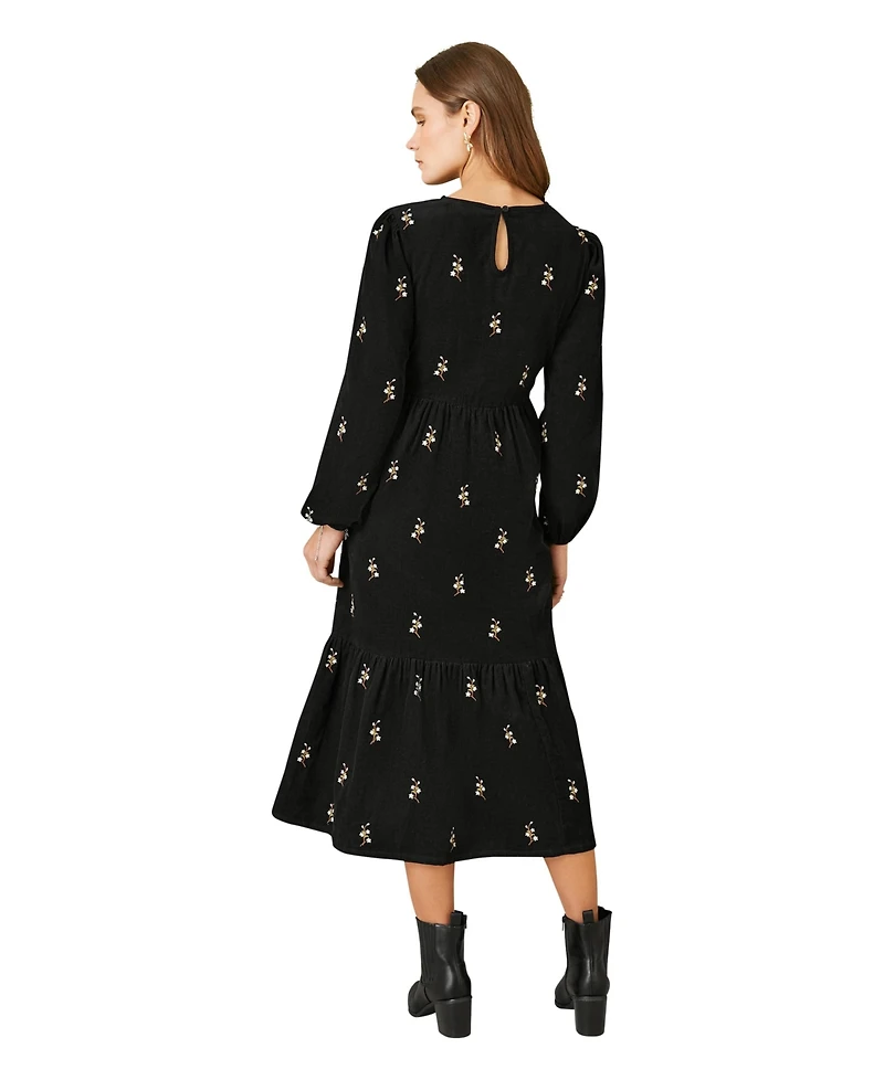 Yumi Women's Long Sleeve Midi Floral Dress