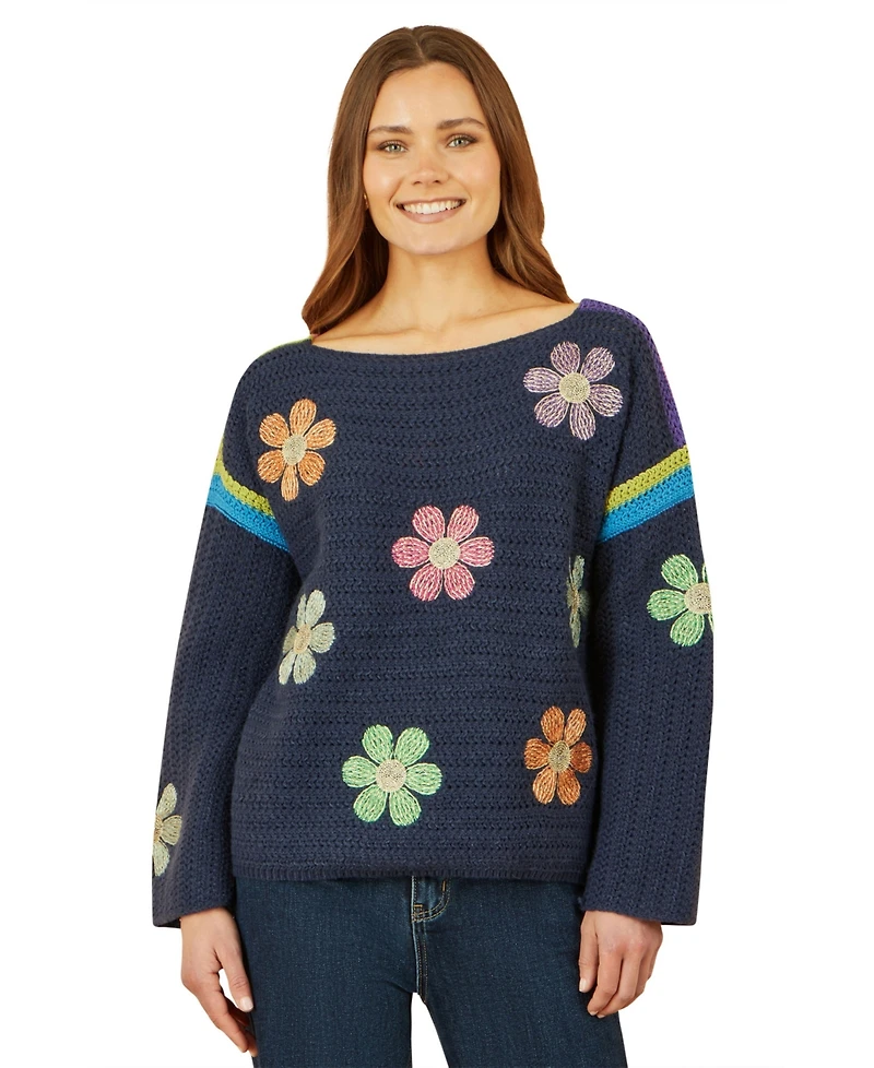 Yumi Women's Crochet Flower Long Sleeve Jumper