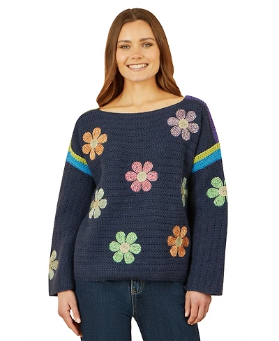 Yumi Women's Crochet Flower Long Sleeve Jumper