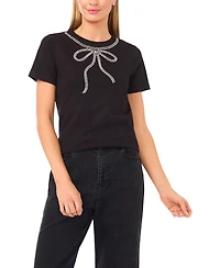 CeCe Women's Flowy Bow Gem Trim T-Shirt