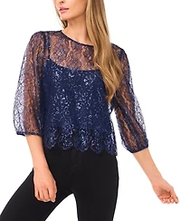 CeCe Women's Puff Sleeve Crewneck Blouse