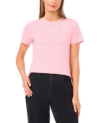 CeCe Women's Flowy Bow Gem Trim T-Shirt