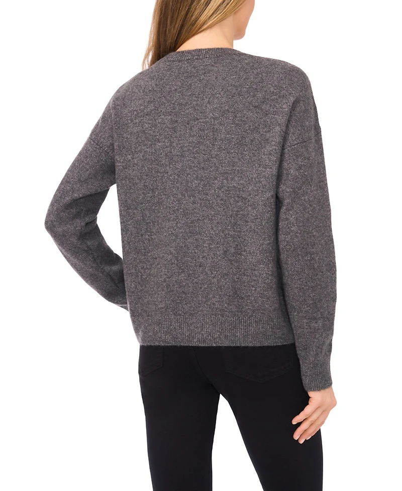 CeCe Women's Flower Applique Long Sleeves Sweater