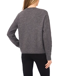 CeCe Women's Flower Applique Long Sleeves Sweater