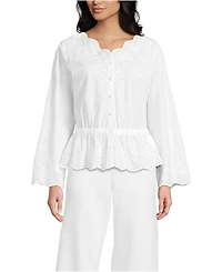 Lands' End Women's Embroidered Poplin Long Sleeve Blouse