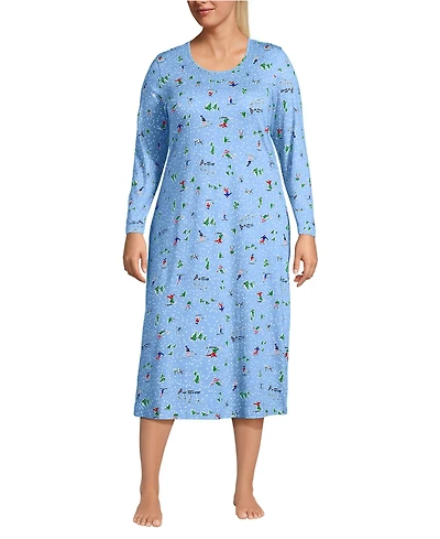 Lands' End Plus Cotton Long Sleeve Midcalf Nightgown