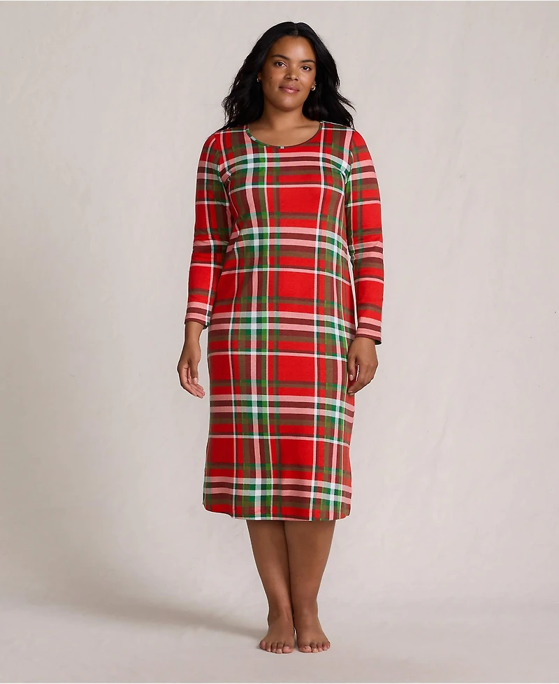 Lands' End Plus Cotton Long Sleeve Midcalf Nightgown